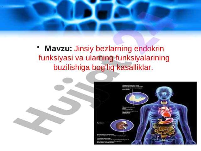 Jinsiy bezlarning endokrin funksiyasi va ularning funksiyalarining buzilishiga bog'liq kasalliklar