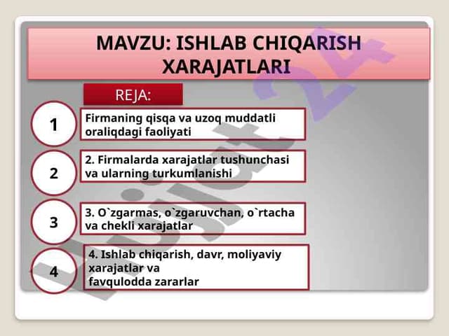 Ishlab chiqarish xarajatlari o‘rganiladi va tahlil qilinadi