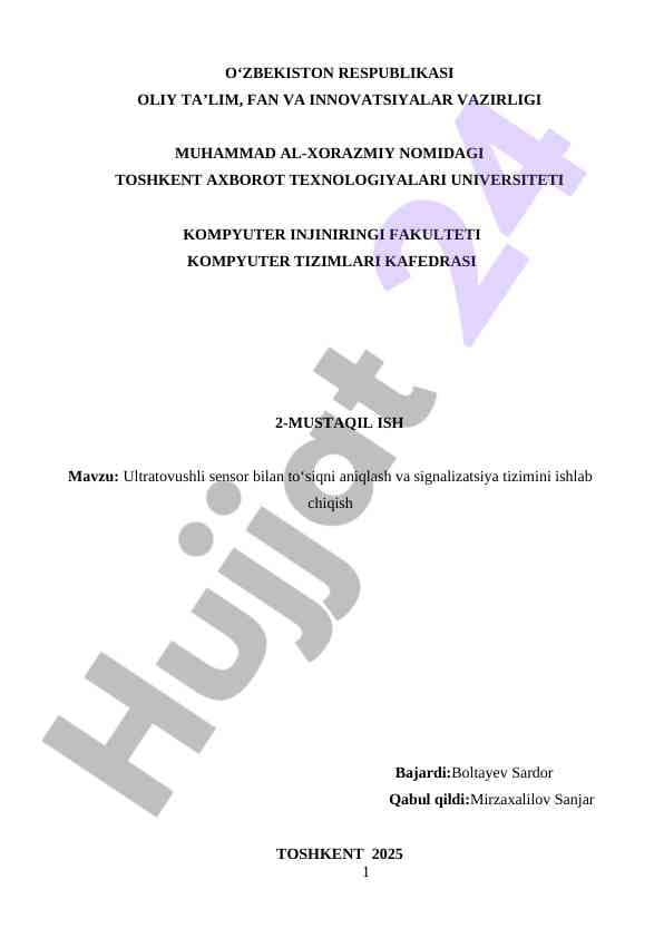 Ultratovushli sensorlar bilan to‘siq aniqlash tizimi