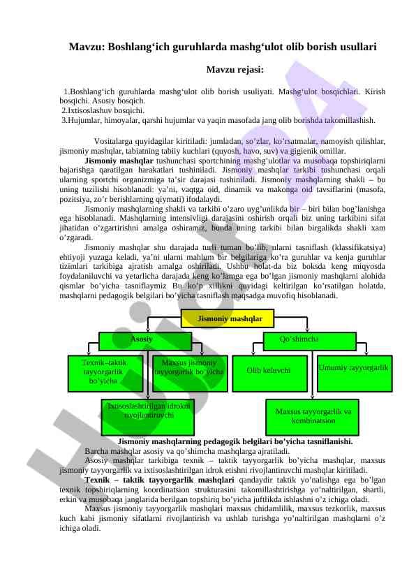 Boshlang‘ich guruhlarda mashg‘ulot olib borish usullari