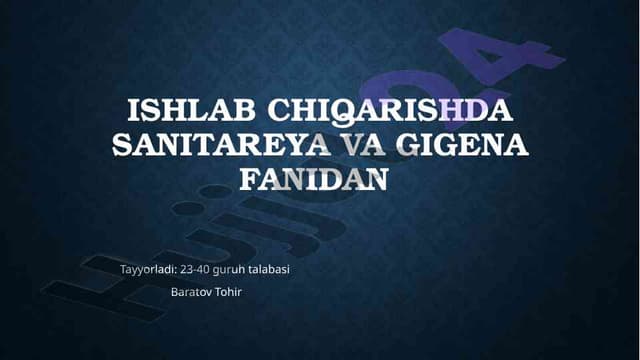 Oziq-ovqat sanoati korxonalarida sanitariya nazoratini amalga oshirish