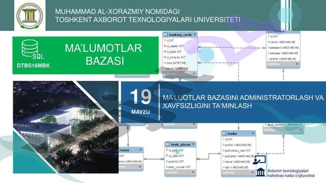 Ma'lumotlar bazasini administratorlik va xavfsizlik ta'minlash