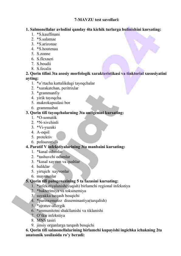 7-MAVZU Test Savollari