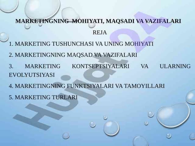 MARKETINGNING  MOHIYATI, MAQSADI VA VAZIFALARI  
