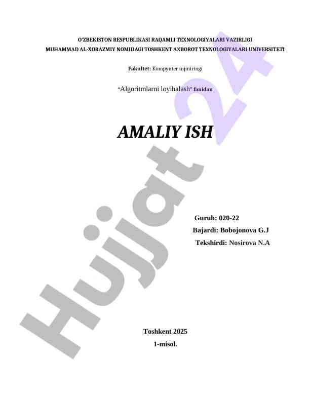 Chiziqli modelni loyihalash amaliy ish