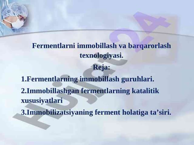 Fermentlarni immobillash va barqarorlash texnologiyasi.
