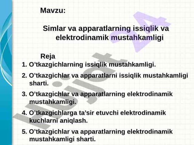 Simlar va apparatlarning issiqlik va elektrodinamik mustahkamligi