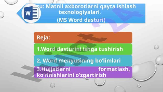 Matnli axborotlarni qayta ishlash texnologiyalari.   (MS Word dasturi)