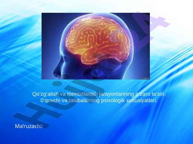 Qo‘zg‘alish va tormozlanish jarayonlarining o‘zaro ta’siri. 0‘quvchi va talabalarning psixologik xususiyatlari