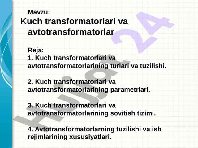 Kuch transformatorlari va avtotransformatorlar turlari