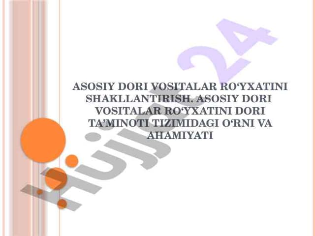 Asosiy dori vositalar ro‘yxatini shakllantirish. Asosiy dori  vositalar ro‘yxatini dori ta’minoti tizimidagi o‘rni va ahamiyati