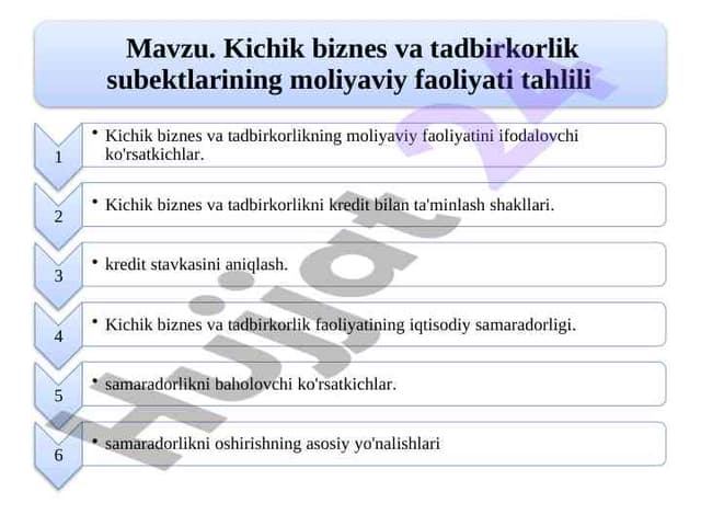 Kichik biznes vа tadbirkorlik subektlarining moliyaviy faoliyati tаhlili 