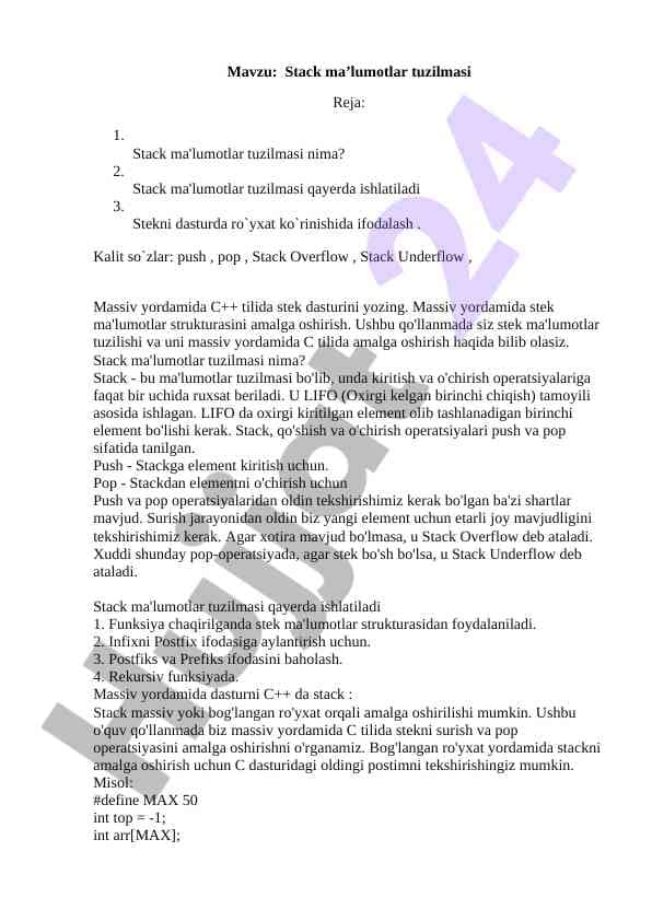 Stack ma’lumotlar tuzilmasi