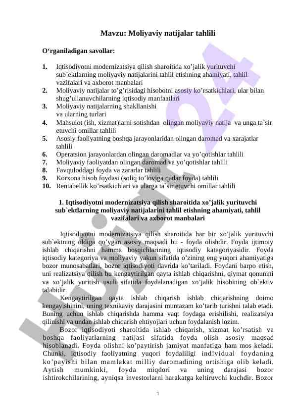 Moliya natijalar tahlili