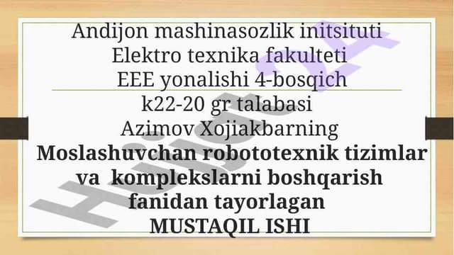 Tosh tegirmoni elektr yuritmalari rejasi