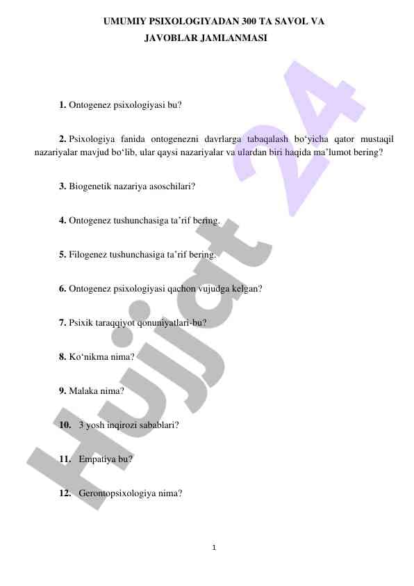 Umuy psixologiyaga oid 18 ta savolar va javoblar