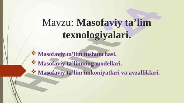 Masofaviy ta’lim texnologiyalari