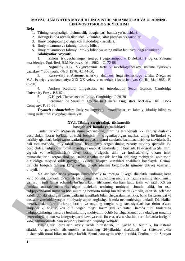 JAMIYATDA MAVJUD LINGVISTIK  MUAMMOLAR VA ULARNING LINGVOSOTSIOLOGIK YECHIMI
