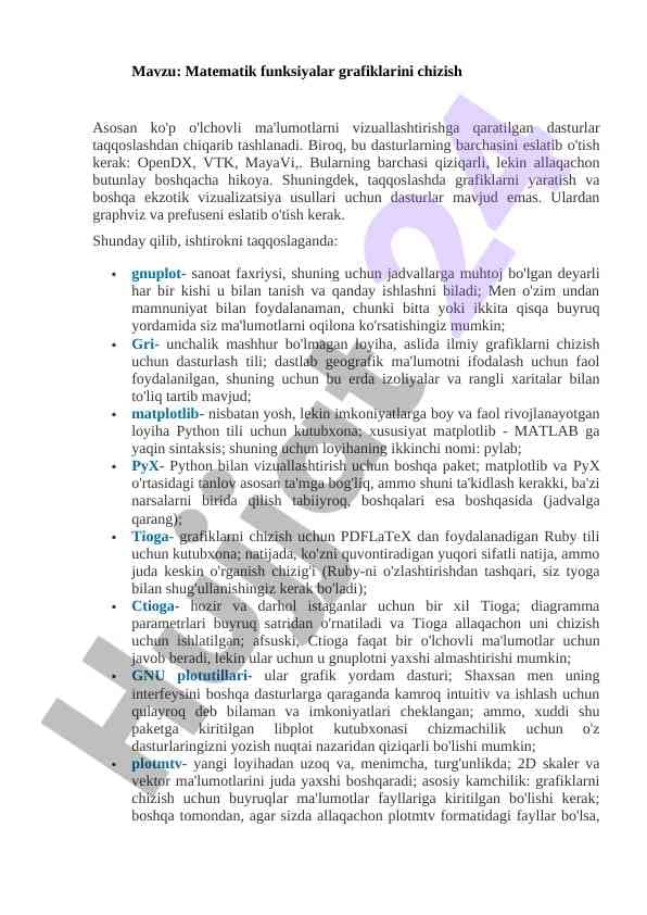 Matematik funksiyalar grafiklarini chizish