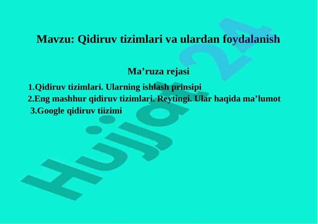 Qidiruv tizimlari va ulardan foydalanish