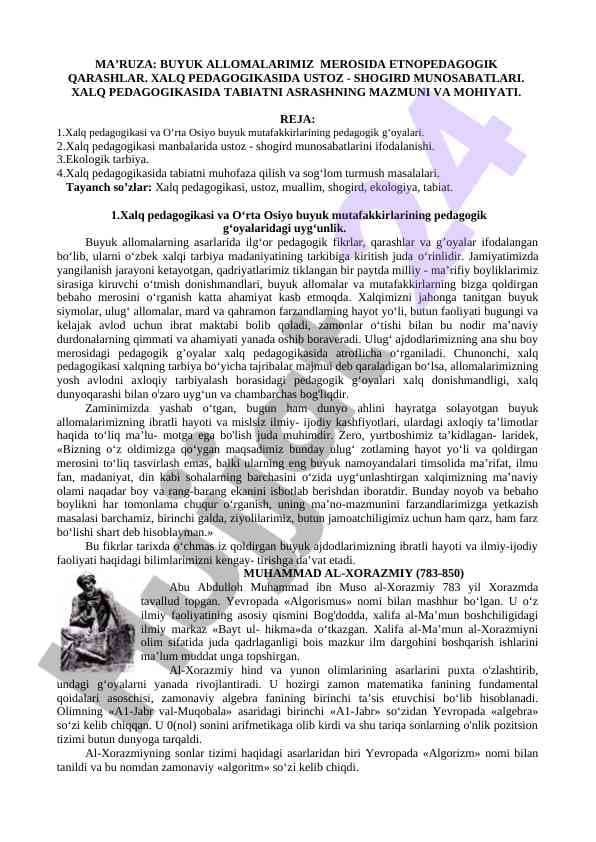Xalq pedagogikasining asoslari: Etno-pedagogik qarash