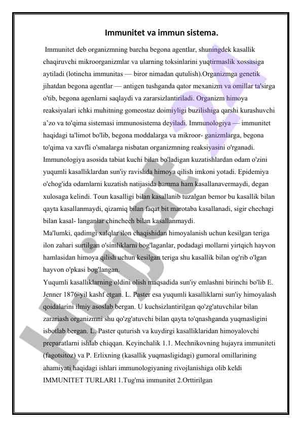 Immunitet va immun sistema