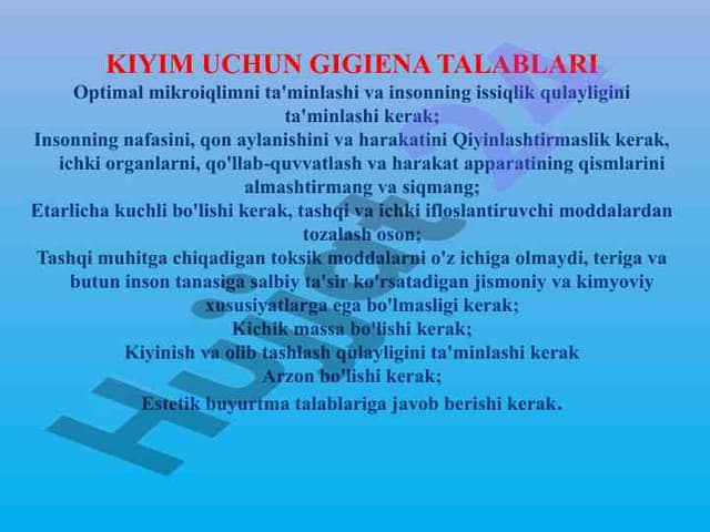 Kiyim uchun gigiena talablari