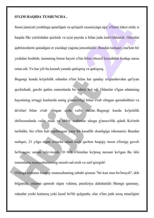 O'lim haqida tushuncha