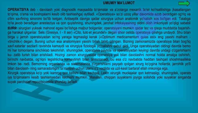 Operatsiya haqida umumiy ma'lumot
