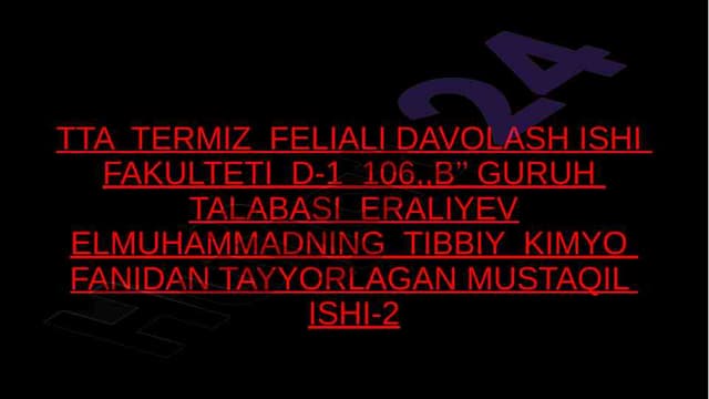 Tibbiy Kimyo Fanidan Mustaqil Ish
