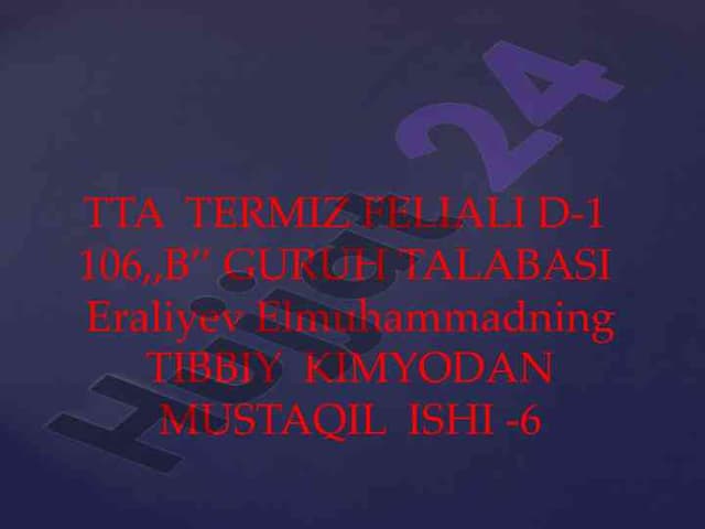 TIBBIY KIMYODAN MUSTAQIL ISHI