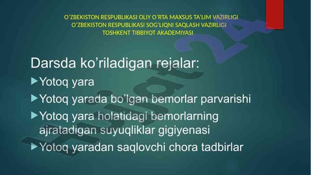 Yotoq yara va bemorlar parvarishi